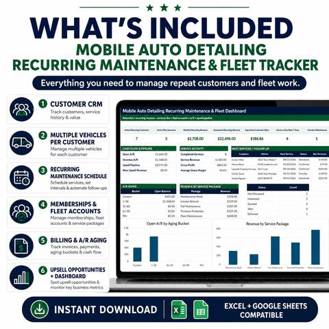Recurring maintenance & fleet tracker workbook preview